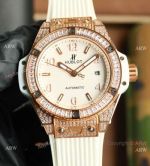 Iced Out Hublot Big Bang One Click 39 White Dial Rose Gold with Baguettes